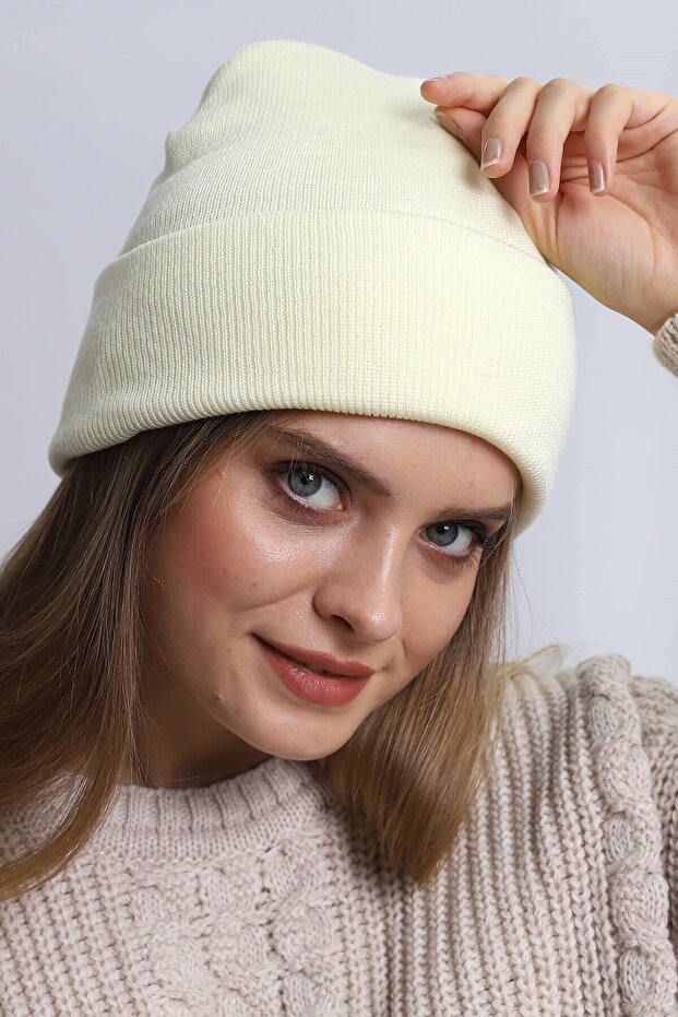 Ekru Katlamalı Basic Kadın Bere - 3