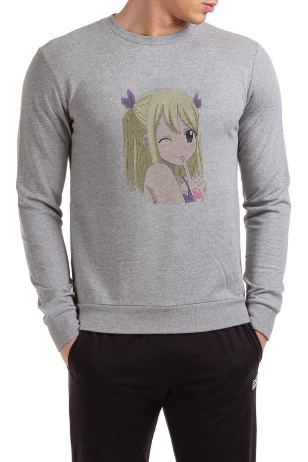 Anime Mavis Vermillion Fairy Tail Glass Printed Gray Men's Knitted Sweatshirt Long Sleeve