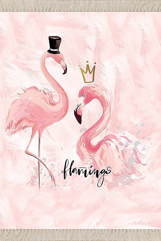 Pembe Flamingo Dijital Baskı Yıkanabilir Kaymaz Taban Modern Salon Halısı - 2