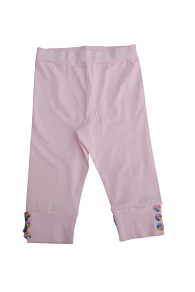 Girl's Button Detailed Below Knee Combed Cotton Capri Tights