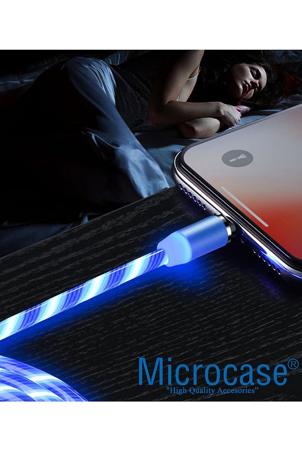3in1 Lightning Type C Micro Usb Işıklı Manyetik Şarj Kablosu 100 cm - 5