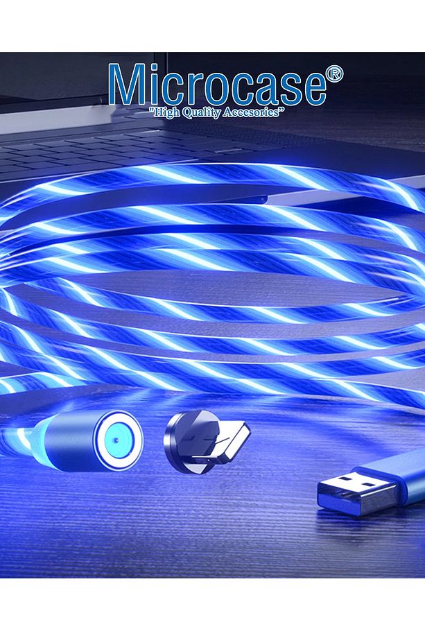3in1 Lightning Type C Micro Usb Işıklı Manyetik Şarj Kablosu 100 cm - 6