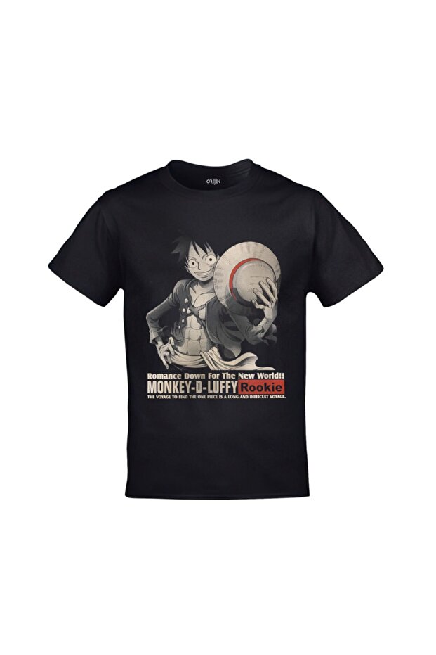 تي شيرت أسود مطبوع للجنسين من One Piece Monkey D Luffy Rookie