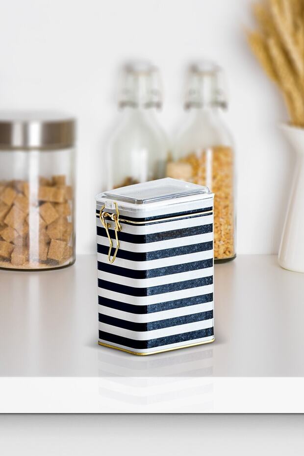 Ef043-g9 Line Black Patterned Rectangular Metal Storage Container 8x10 Cm - 1