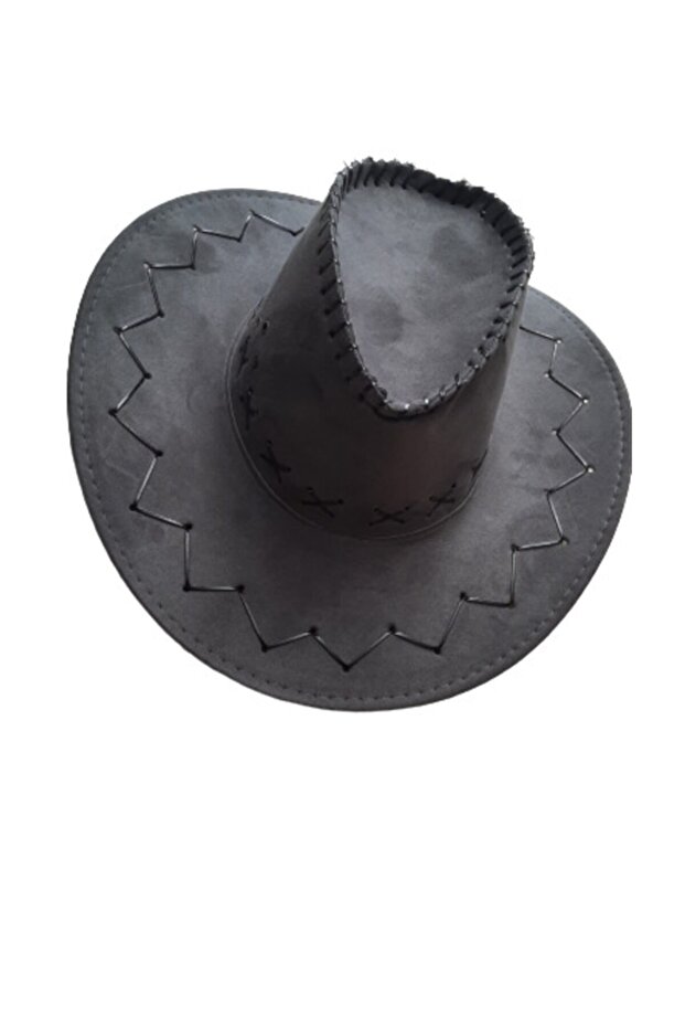Hat suede fedoras gray color lace-up cowboy hat