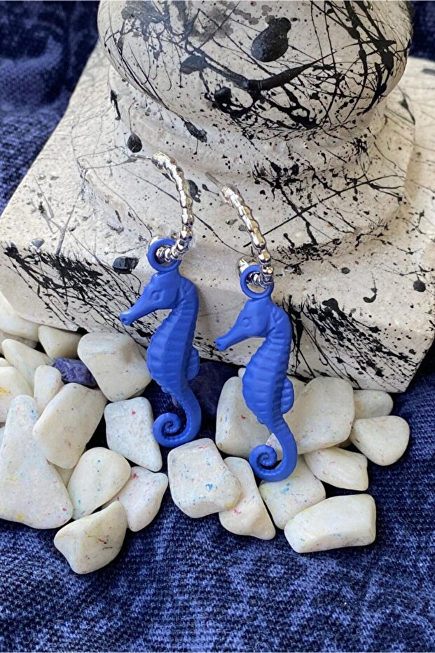 Matte Indigo Color Antiallergic Seahorse Earrings