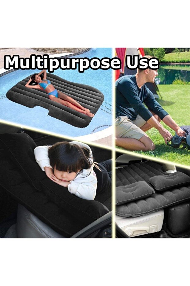Inflatable Car Seat Bed Black - Inflatable Mattress with Pump Gift for Automobile Back Seat