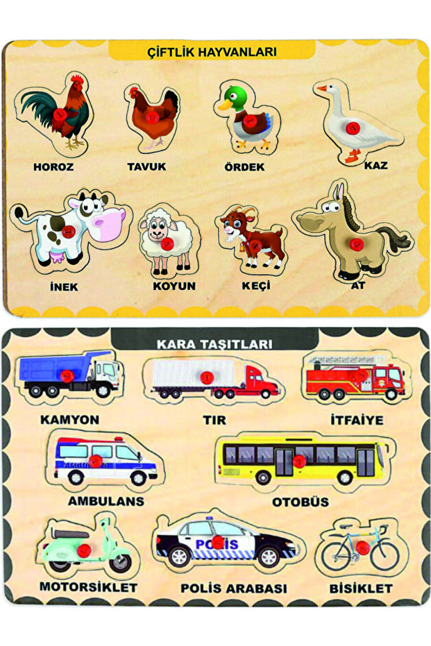 2 Adet Ahşap Tutmalı Puzzle Yapboz Puzzle Seti - 1