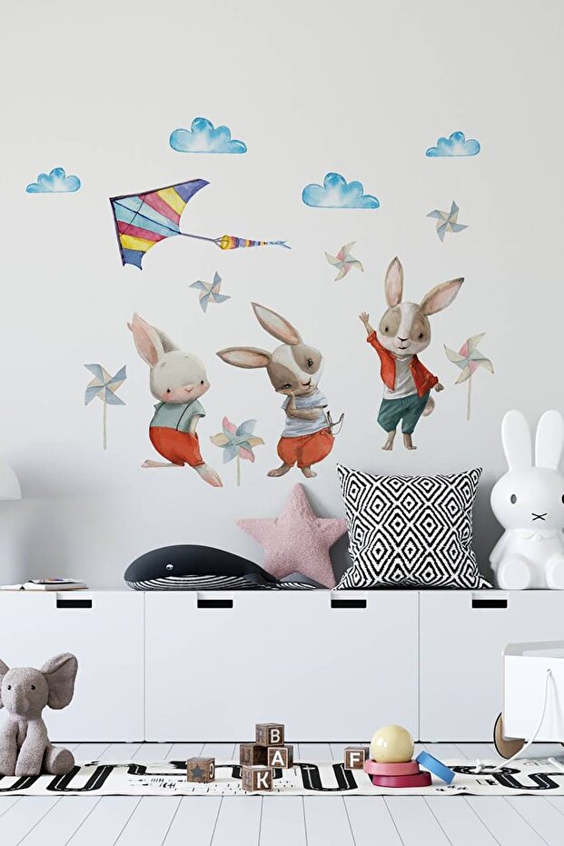 Kids Room Wall Sticker Rabbits And Kites