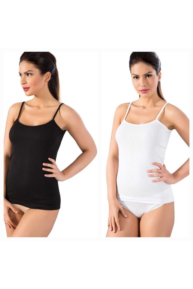 050 - 1 Piece Black - 1 White Rib Fabric, 100% Cotton, Rope Strap, Women's Athlete