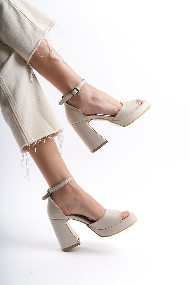 Bej Kadın Platform Topuklu Ayakkabı Rahat Ergonomik (10,5CM) Düğün, Nişan, Söz, Davet Ayakkabısı - 3