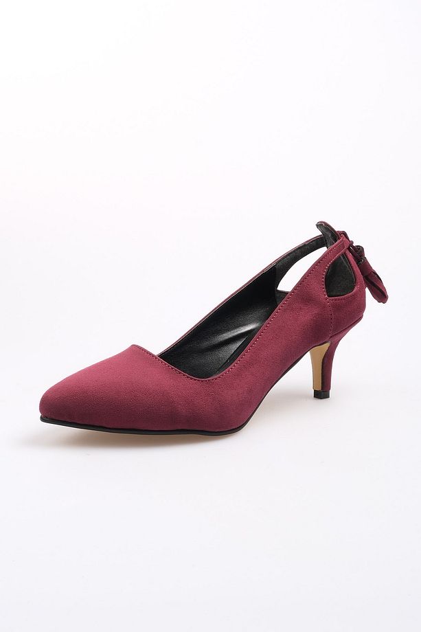 Drop Bordo Renk Süet Kadın Kısa Topuklu Ayakkabı - 7