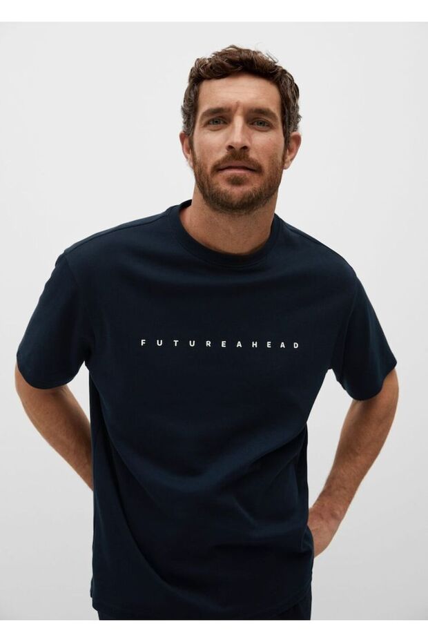 Cotton Combed Fabric Oversize Futureahead Printed Black T-shirt