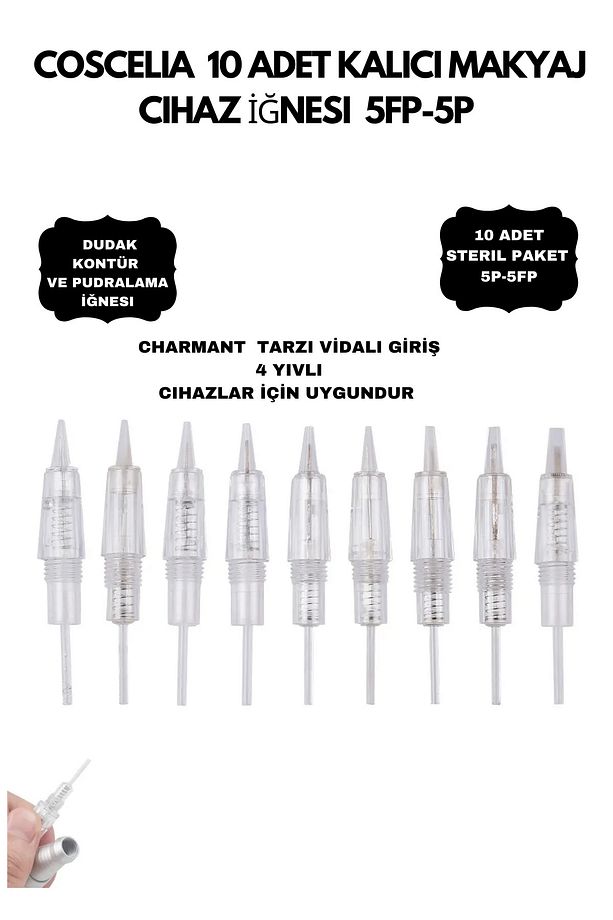 10 ADET KALICI MAKYAJ CIHAZ İĞNESI 5FP-5P -CHARMANT VB CIHAZLAR İÇİN - 1