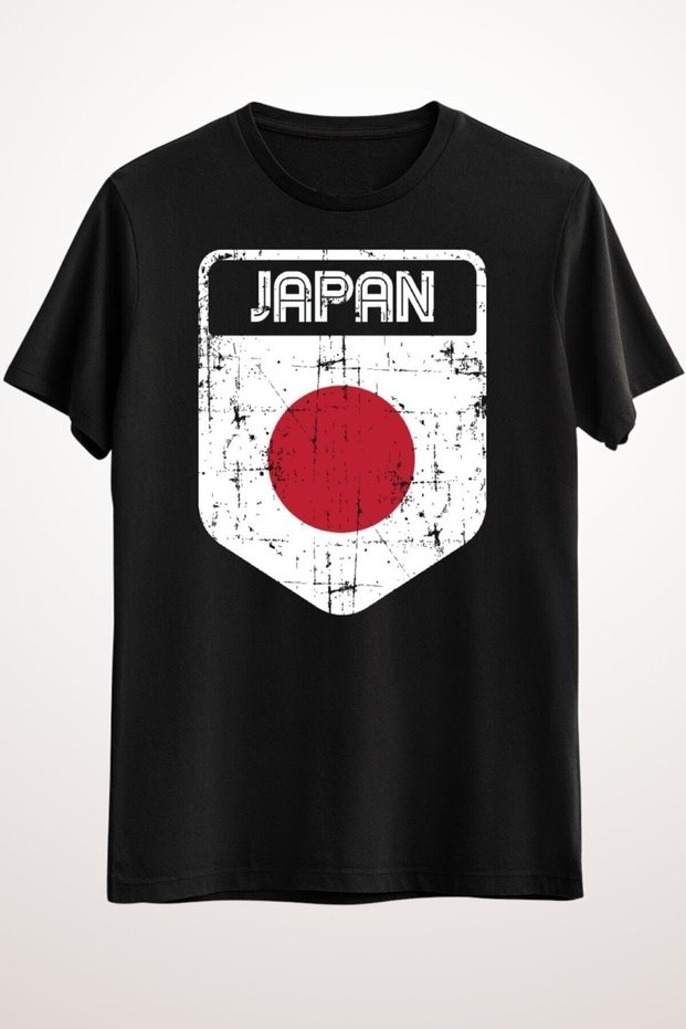 Unisex Loose Fit Black T-Shirt Japan Flag Tee Japanese Retro Vintage Nippon Team Sport Japanese