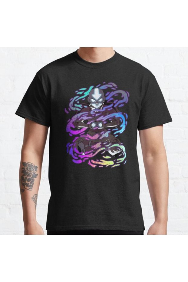 Loose Fit Unisex Avatar: The Last Airbender Aang Elements Rainbow Foil Design Printed T-shirt