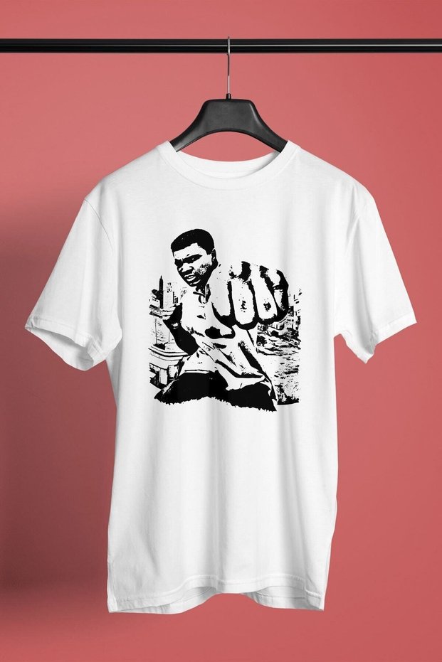 Unisex Loose Fit Muhammad Ali Printed White T-Shirt