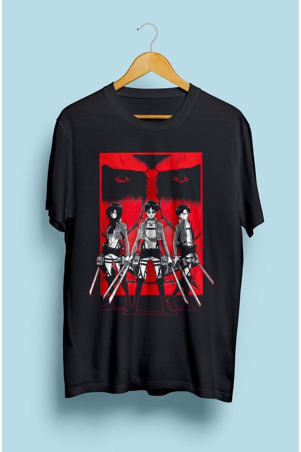 Attack On Titan Levi Mikasa Eren Anime Character Printed Design T-Shirt