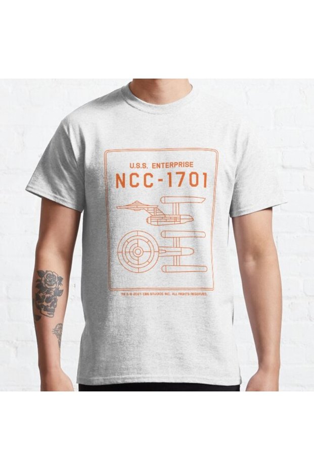 Loose Fit Unisex Star Trek Uss Enterprise Ncc-1701 Schematic Design Printed T-shirt