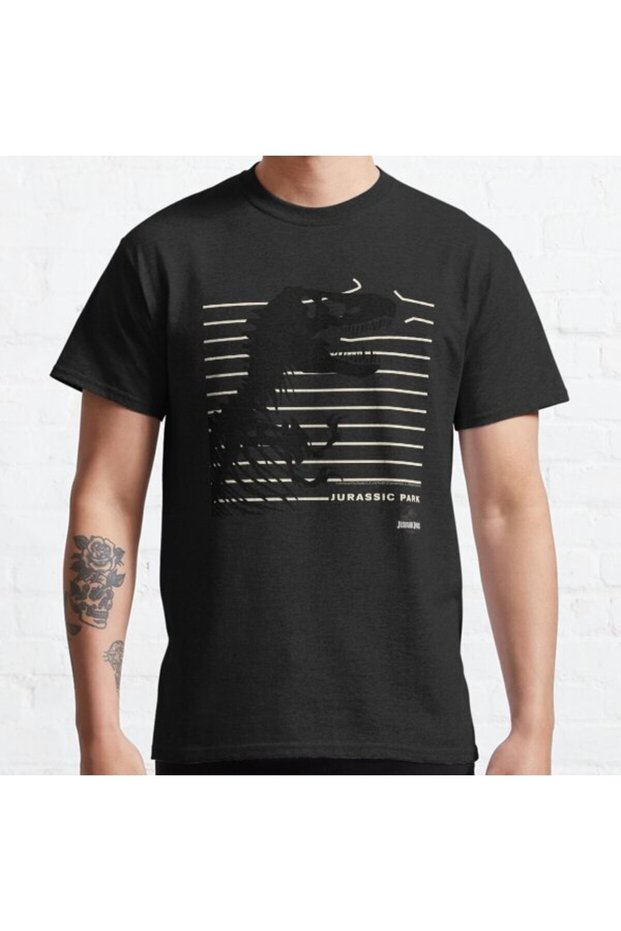 Loose Fit Unisex Jurassic Park Tyrannosaurus Rex Breaking Fence Vintage Logo Design Printed T-shirt