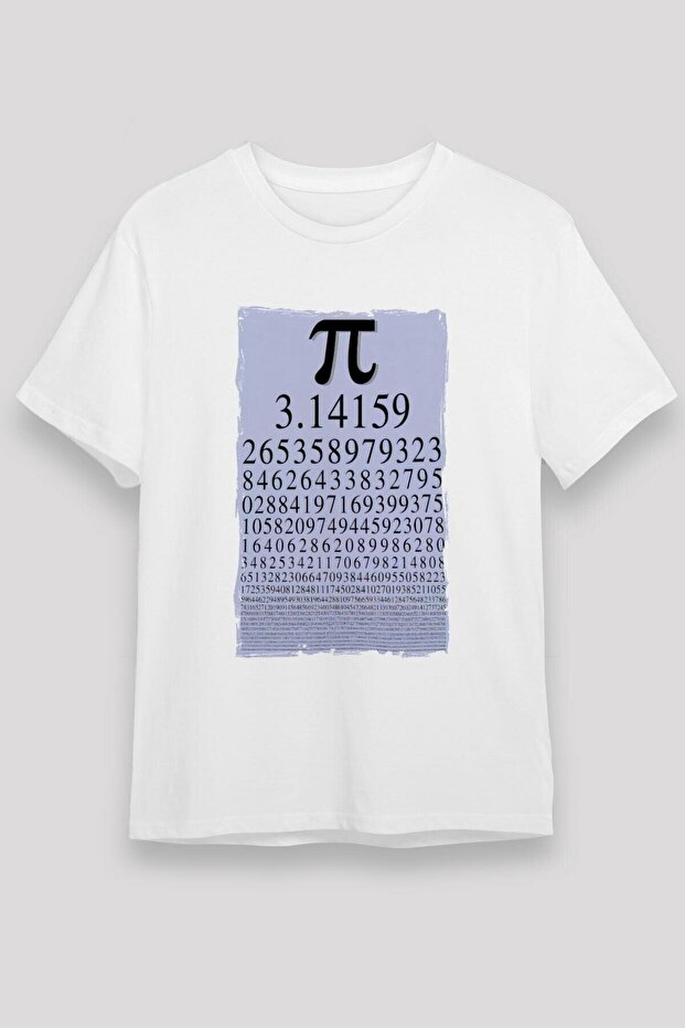 Unisex Loose Fit Pi Number Mathematics Fixed Printed White T-Shirt