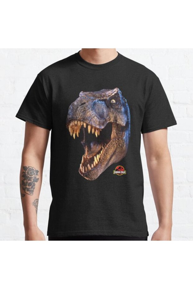 Loose Fit Unisex Jurassic Park Distressed Vintage Tyrannosaurus Rex Big Color Face Printed T-shirt