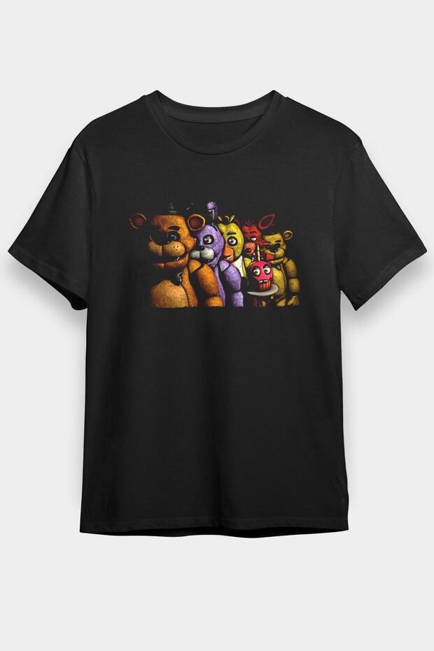 Unisex Loose Fit Five Nights At Freddy Printed Black T-Shirt - Tshirt