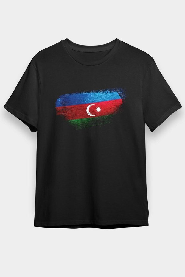 Unisex Loose Fit Azerbaijan - Azerbaijan Flag Printed Black T-Shirt