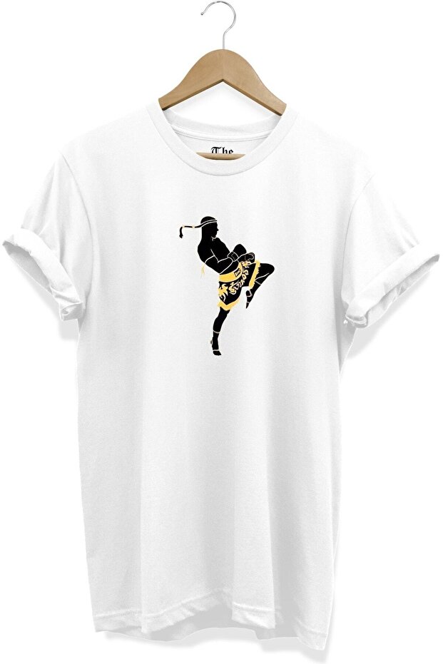 Unisex Loose Fit White Kick Boxing -kickbox Printed Design Short Sleeve T-shirt
