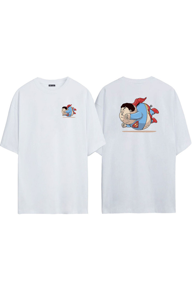Unisex Superman Front Back Printed White Oversize T-shirt