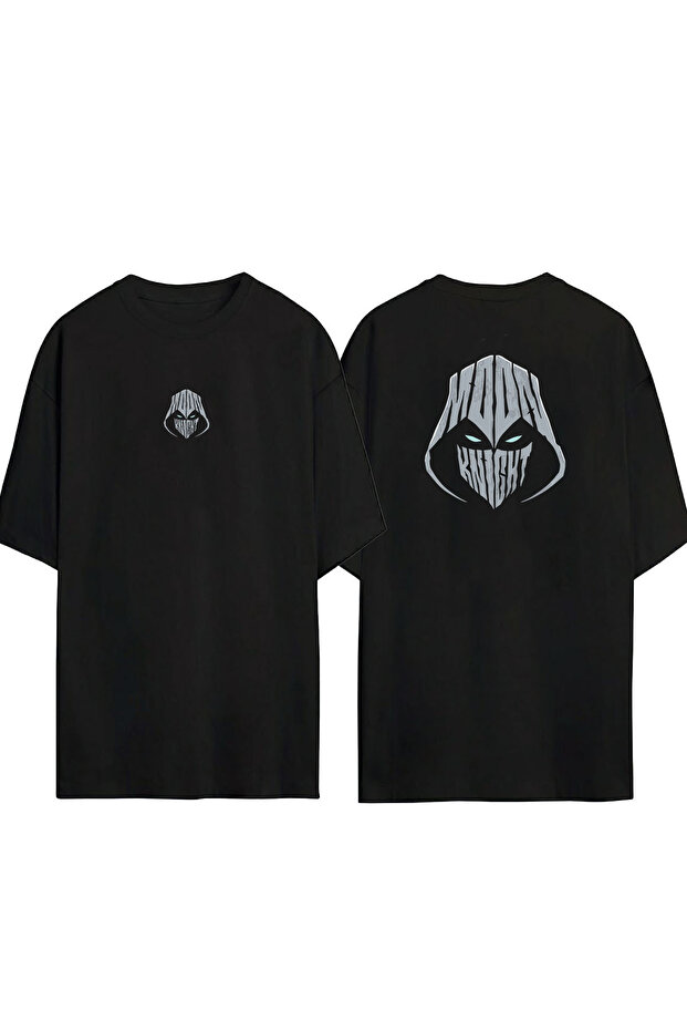 Unisex Moon Knight Front Back Printed Black Oversize T-shirt