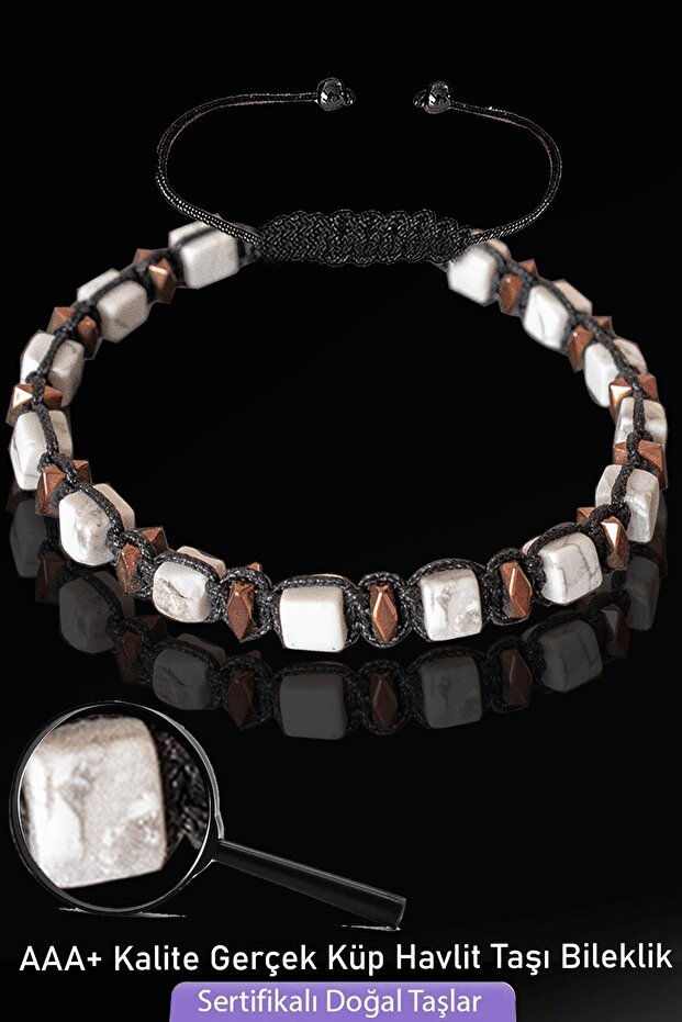 Certified Cube Model Real Howlite Stone Bracelet - Adjustable
