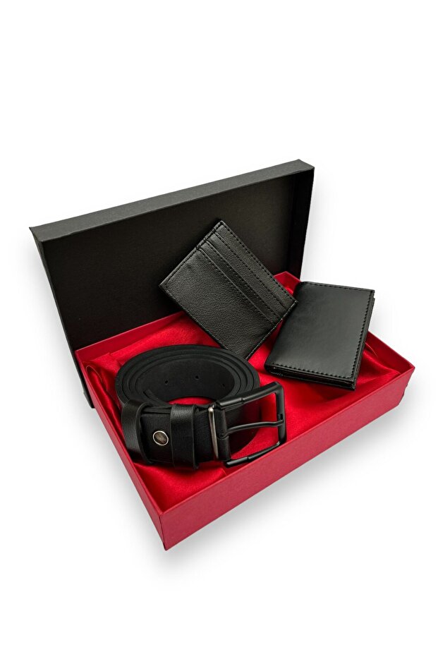 Men's Black 3 Piece Set - Wallet, Belt and Card Holder