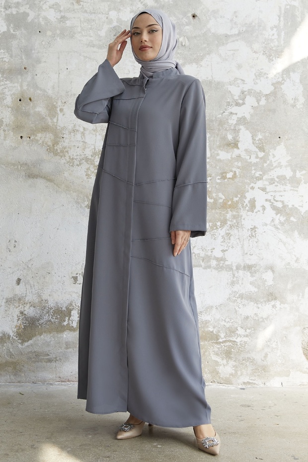 Ivory Piping Pattern Ferace - Gray - 1