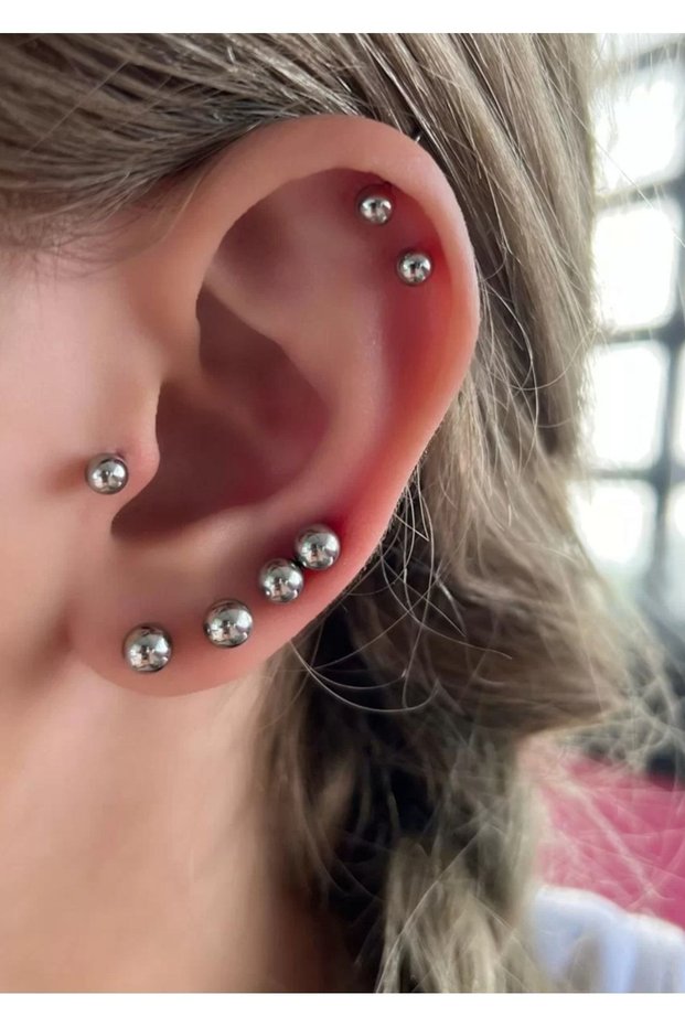 Set of 12 Steel Earrings Silver Color