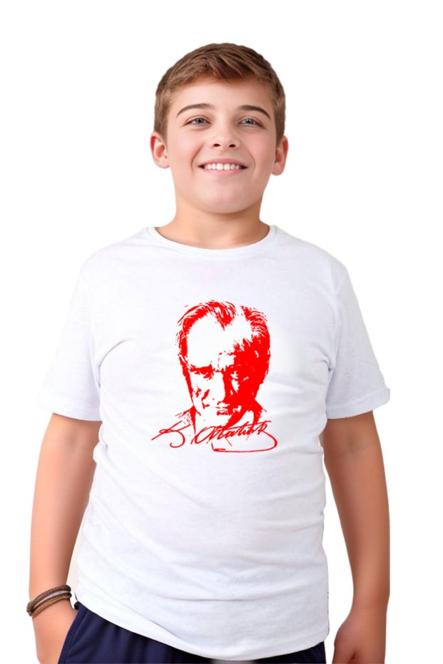 Ataturk Printed and Turkish Flag Cotton Children's T-Shirt for Girls and Boys (unisex)