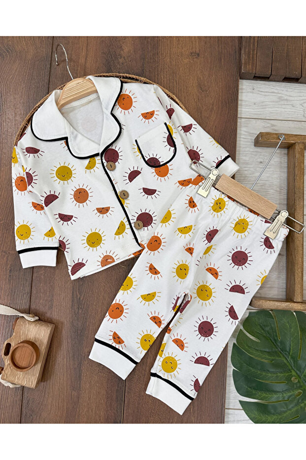100% Cotton Double Breasted Collar Buttoned Front 0versize Comfortable Fit Seasonal Baby Boy Pajamas Set