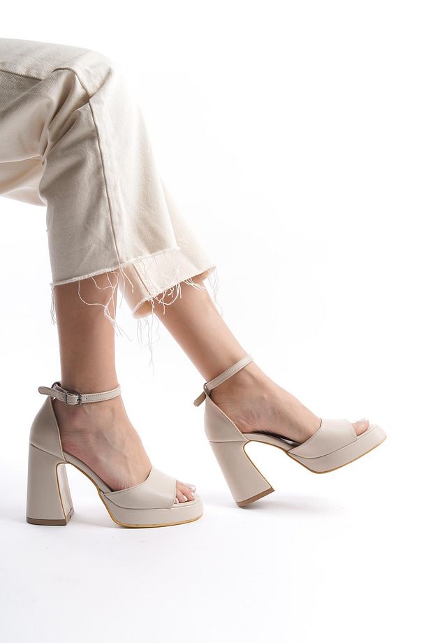 Bej Kadın Platform Topuklu Ayakkabı Rahat Ergonomik (10,5CM) Düğün, Nişan, Söz, Davet Ayakkabısı - 1