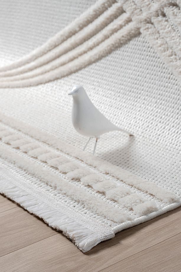Krem Yumuşak Doku Halı Kilim Yıkanabilir Salon Mutfak Koridor Yolluk Dokuma Makine Halı AYAZ 07 - 6