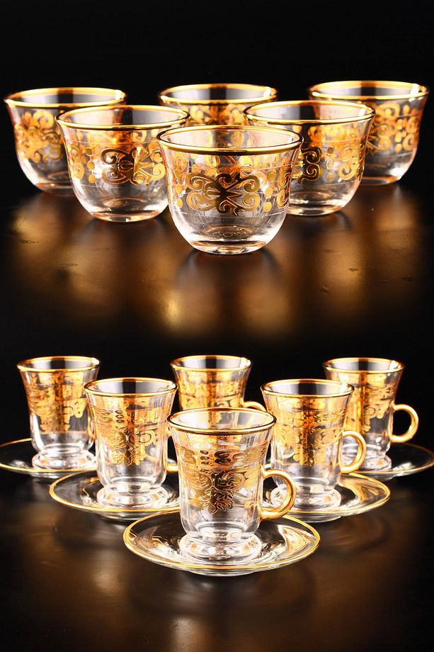 Gawa Tea Glass Set of 6 Handles 18 Parça Cam Çay Bardak Seti Takımı Gold Yaldızlı – C320.0 - 1