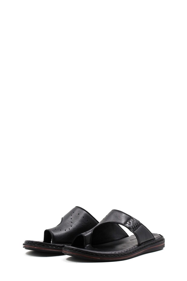 Tugerdi Black Genuine Leather Comfortable Sole Quality Men's Flip Flops TG09128131529