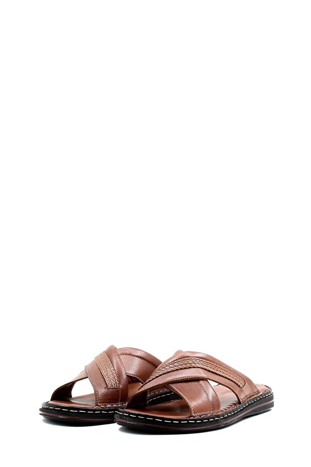 Tugerdi Tan Genuine Leather Comfortable Sole Quality Men's Slippers TG09128131583