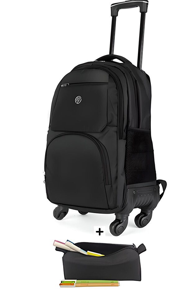 حقيبة ظهر وحامل قلم للمدرسة الثانوية مع 4 عجلات ومقصورة للكمبيوتر المحمول