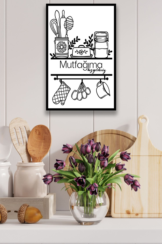 Kitchen Wall Decoration Ornament, Stylish Painting Board Model with Wooden Frame Look