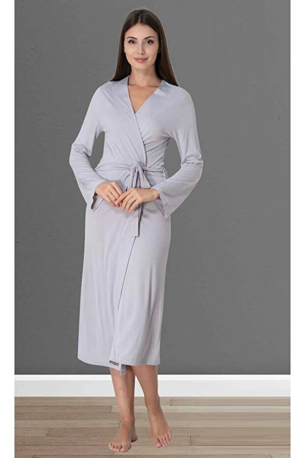 Gray Effortt Women's Cotton Front Tie Single Dressing Gown