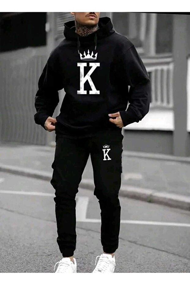 طقم بدلة رياضية رجالية مطبوعة من King مقاس كبير Boyfirend