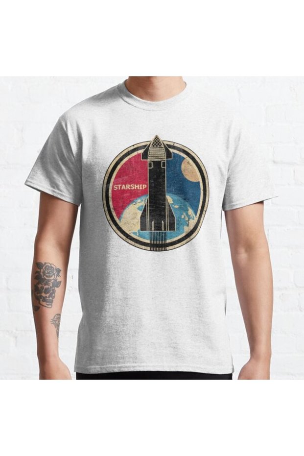 Loose Fit Unisex Spacex: Starship Badge Design Printed T-shirt