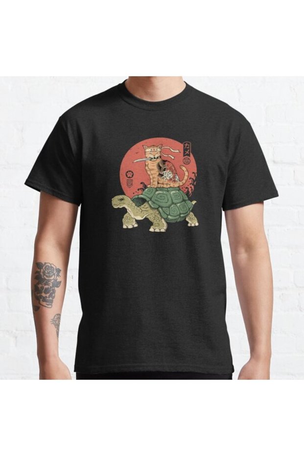 Loose Fit Catana On Turtle Design Printed T-shirt