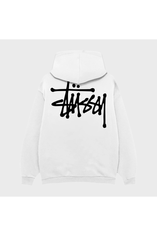 STUSSY PRINTED OVERSIZE UNISEX 100% COTTON BREATHABLE SWEATSHIRT HOODIE