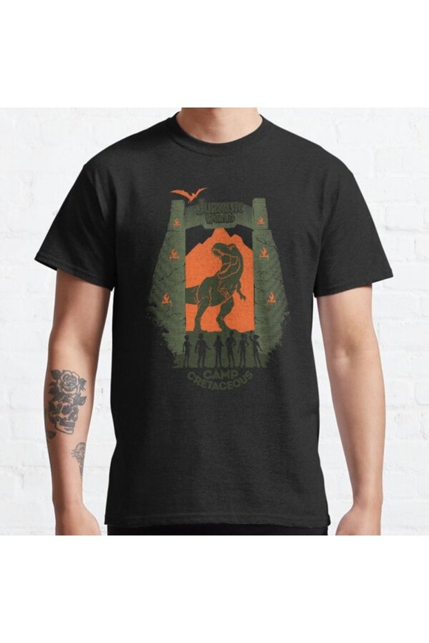 Loose Fit Unisex Jurassic World: Camp Cretaceous Park Gate Silhouette Design Printed T-shirt
